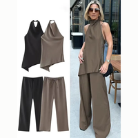 Ensemble pantalon et débardeur asymétrique dos nu sexy à bretelles + pantalon à cordon de serrage, style streetwear vintage pour femme
