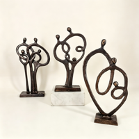 Ensemble de figurines familiales abstraites en cuivre antique, sculptures creuses en forme de cœur d'arbre généalogique, décorations modernes pour la maison, accents décoratifs de bureau