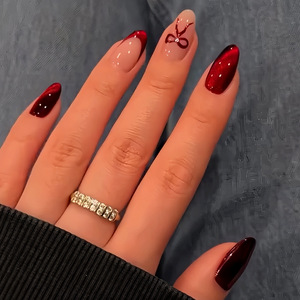 <span class=keywords><strong>Faux</strong></span> <span class=keywords><strong>ongles</strong></span> à coller pour nail art, collection style Saint-Valentin, motif œil de chat rouge, nœud et cœur, produit transfrontalier très demandé - Product Image 3