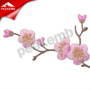 Wholesale cherry blossoms patches-Cherry Blossom Applique Patch Iron on or Sew on Branch Flower Tree Patches Applique Badge