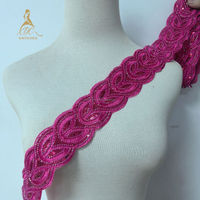 Bordure en dentelle brodée de perles et de sequins, fleurs brodées, accessoires de couture DIY pour robes