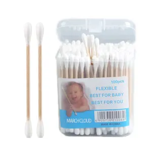 100 Count Cotton Swabs, Natural Double Round Cotton Tip Cotton Buds with Strong Wooden Sticks for Ears, Cruelty-Free Ear Swabs,