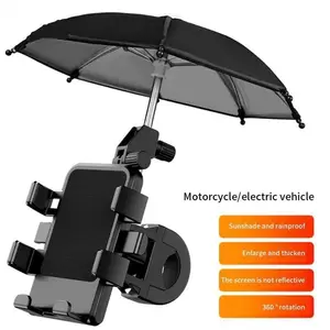 Sunshade suporte elétrico para guidão de bicicleta, rotação de 360 graus, um trava chave, suporte para telefone de bicicleta com pequeno guarda-chuva, montagem de ciclismo