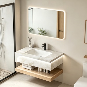Mueble de <span class=keywords><strong>Baño</strong></span> Moderno de Lujo, Impermeable, de Pared, <span class=keywords><strong>con</strong></span> Doble Capa de Pizarra, <span class=keywords><strong>con</strong></span> <span class=keywords><strong>Espejo</strong></span> LED y Gabinete - Product Image 3