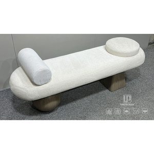 High Quality Luxury Modern Living Room Furniture White Velvet Wood Base Long Curved <b>Stools</b> & <b>Ottoman</b> White Velvet <b>Ottoman</b> - Product Image 3