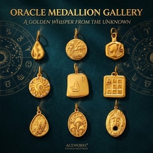 Galerie de médaillons Oracle |   Pendentif en acier inoxydable plaqué or 18 carats PVD avec motif mystique en relief |   Imperméable, hypoallergénique et durable - Product Image 1