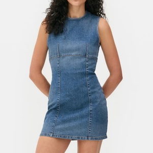 2025 Summer Sleeveless Dresses Acid Wash <b>Tight</b> Sexy Casual Slim Waist Round Neck Denim Dress - Product Image 1