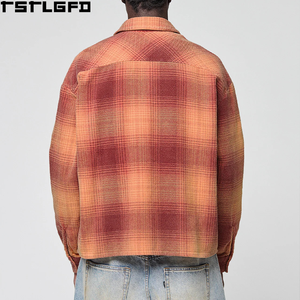 Chemise en flanelle à carreaux orange rouille, boutonnée, manches longues, col rabattu, double poche poitrine, surchemise décontractée, vente en gros personnalisée - Product Image 2