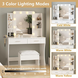 Meja rias Modern dengan lampu cermin 2 laci besar meja rias kayu dengan pencahayaan yang dapat diatur untuk kamar tidur - Product Image 6