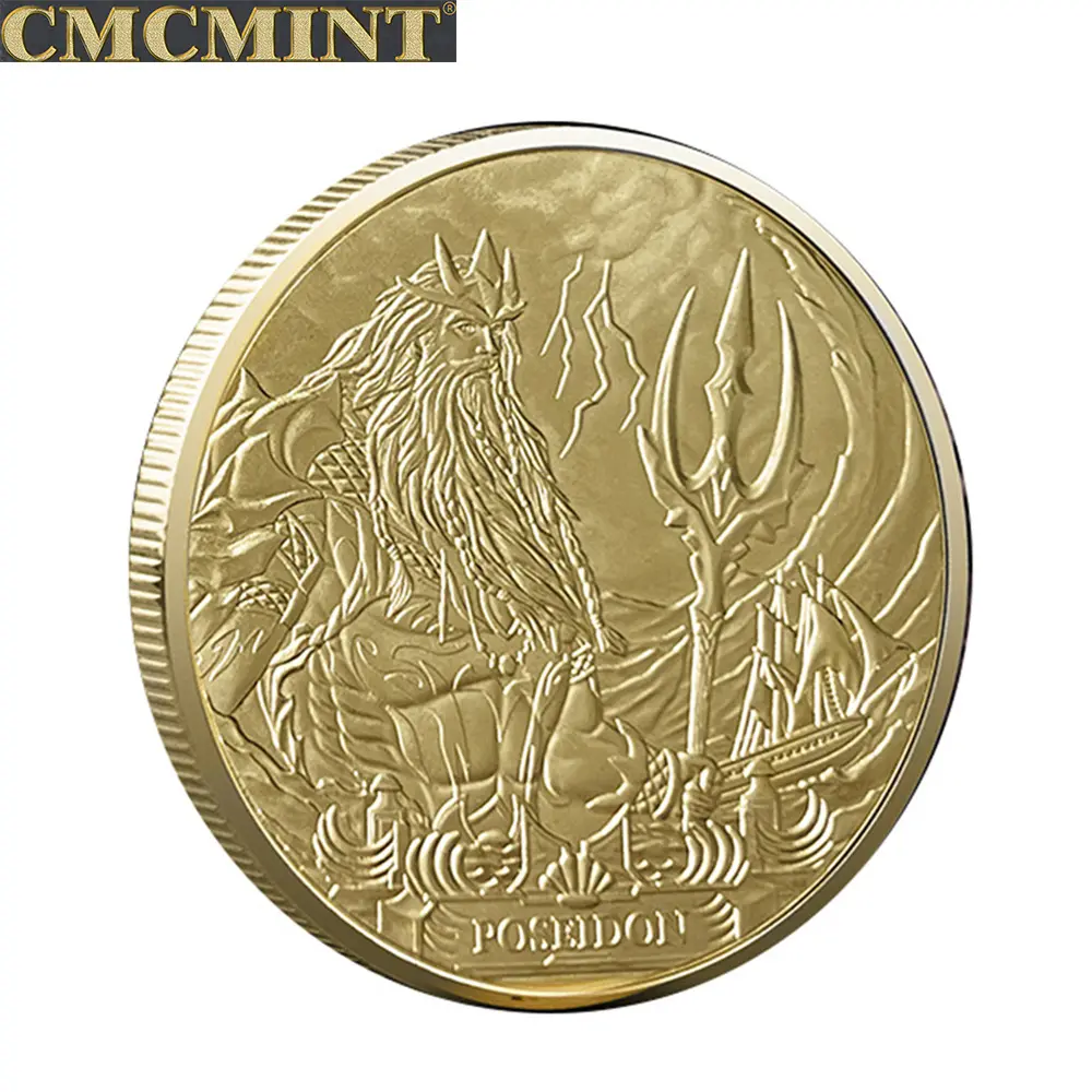 古代ギリシャの海の神記念ゴールドコイン24K電気メッキシーキングポセイドンファラオゴールドヘアピンラッキーコインガーディアンコイン
