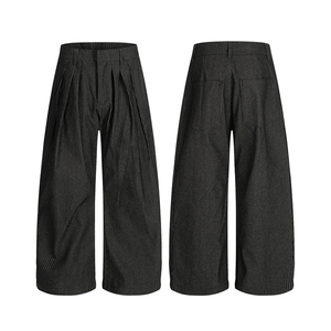 Pantaloni Casual Stile Americano Vintage a Righe con Design Plissettato, Taglio Dritto e Ampio per <span class=keywords><strong>Uomo</strong></span> e <span class=keywords><strong>Donna</strong></span> - Product Image 1