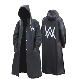 Black EVA Raincoat Waterproof Long Rain Jacket Customized Printed Rain Coat For Adult