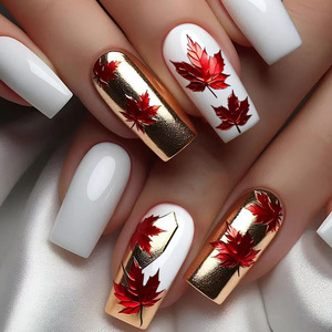Ongles artificiels de luxe personnalisés de haute qualité Ongles à presser réutilisables Application du doigt <span class=keywords><strong>Faux</strong></span> ongles feuille <span class=keywords><strong>rouge</strong></span> or <span class=keywords><strong>blanc</strong></span> moyen - Product Image 1