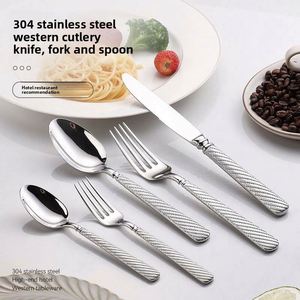 Couteau, fourchette et cuillère à steak occidentaux haut de gamme, modernes et minimalistes, en acier inoxydable 304, poli miroir, avec finition en corde de chanvre, pour l'exportation - Product Image 3