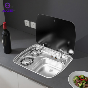 Estufa de Gas Portátil de Acero Inoxidable SUS 304 con 2 Quemadores, Fregadero, Entrada de Agua de Vidrio Templado, Plateada, para Autocaravana, Camping, Plegable - Product Image 3
