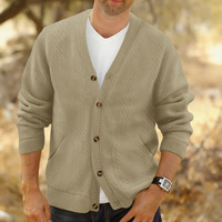 Nouvelle Arrivée Premium Printemps Automne Cardigan Homme Col V Jacquard Boutonné Infroissable Style Rétro Décontracté Uni Vente en Gros