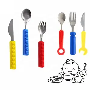 Silicone block children knife fork spoon set with silicone handle