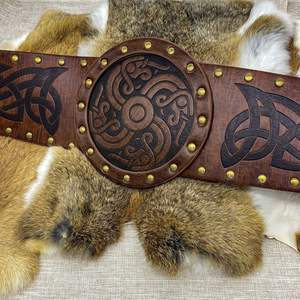 Ceinture en cuir PU avec boucle en forme de Vegvisir Viking médiéval en relief, ceinture rétro Renaissance pour <span class=keywords><strong>chevalier</strong></span>, ceinture en cuir pour homme - Product Image 5