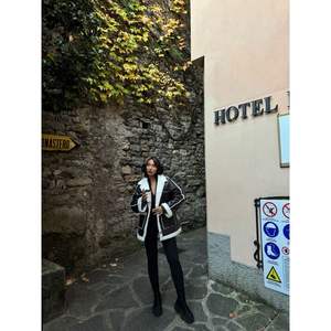 Wholesale Reversible Faux Fur Rabbit Overcoat Long Single-Breasted with Leopard Striped <b>Print</b> Patterns Dyed Leather Coats - Product Image 5