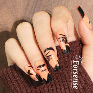 <span class=keywords><strong>Halloween</strong></span> long carré épais presse sur les ongles avec design de haute qualité noir <span class=keywords><strong>orange</strong></span> dessin animé faux ongles xl fête colle sur les ongles conseils - Product Image 3