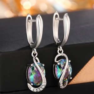 Boucles d'oreilles de luxe en argent 925 avec quartz arc-en-ciel et sertissage à griffes en cristal naturel pour femmes, bijoux de fête - Product Image 6