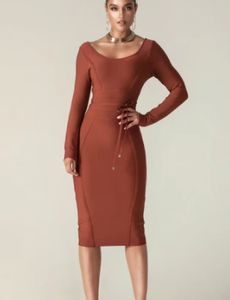 Col rond cravate taille à manches longues 2022 noël nouvel an rose robe de pansement moulante femmes Sexy robe de soirée tenues de soirée - Product Image 4