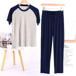 Conjunto de pijamas de Modal de alta calidad para <span class=keywords><strong>hombre</strong></span>, <span class=keywords><strong>verano</strong></span>, informal, suelto, manga corta y pantalones largos, 2 uds., ropa suave y cómoda para el hogar - Product Image 5