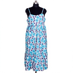 Robes pour femmes, robe longue jusqu'aux chevilles, robe sexy de club, coton, imprimé floral à la main, écologique, robe de soirée à fines bretelles, décontractée - Product Image 1