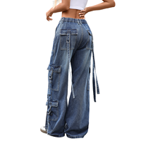 Jean cargo ample vintage en coton pour femme YUANBOFEI, coupe large, multi-poches, avec bretelles, décontracté, haute qualité