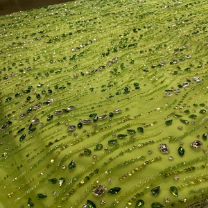 Tissu en dentelle florale haut de gamme avec broderie perlée de cristaux – Matière textile de luxe pour robes de mariée, robes de soirée et confection de vêtements - Product Image 1