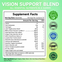 Complément alimentaire pour la santé de la vue en gommes OEM Lutéine Zéaxanthine avec Astaxanthine, Vitamines C et E, Myrtille, Pépins de raisin, Oméga-3, Safran