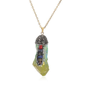 Collier en acier inoxydable avec pendentif en cristal multicolore naturel, bijoux de mode Chakra, strass et pierres précieuses irrégulières de forme libre - Product Image 6