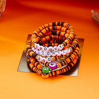 Lot de Bracelets Élastiques Empilables Mignons à Motifs de Dessins Animés (Chauve-souris, Fantôme, Perles de Cristal) pour Fêtes d'Halloween - Fournitures de Bijoux en Gros