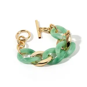 Women's Vintage Elegant Chain Bracelets Resin And Metal Fresh Green Charming Bracelet French Female Hand Accessories Gifts