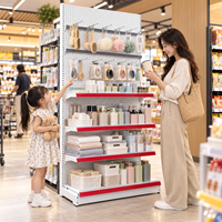Étagères Gondoles Blanches à Panneaux Perforés pour Supermarché, Présentoir Robuste pour Magasin de Détail et Épicerie, Bords Rouges, Étagères Métalliques