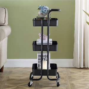 3 Tiers Height Adjustable <strong>Storage</strong> Rack Trolley Sturdy <strong>Slim</strong> Rolling Trolley with Wheels for Kitchen <strong>Storage</strong> - Product Image 2