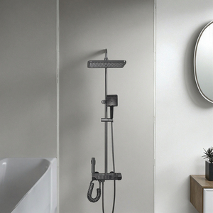 Pistola gris caliente fría ducha baño grifo cuadrado Piano negro montado en la pared lluvia bañera mezclador precio competitivo para ducha de chorro - Product Image 2