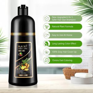 HanFei Crème capillaire naturelle aux herbes 4-en-1, formule Ginseng Noir Brun Foncé, coloration semi-permanente sans ammoniaque en 10 minutes - Product Image 3