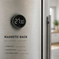 Timer Dapur Digital Magnetik dengan Tombol Putar, Timer Memasak LED dengan 3 Tingkat Volume untuk Memanggang, Kelas, dan Belajar