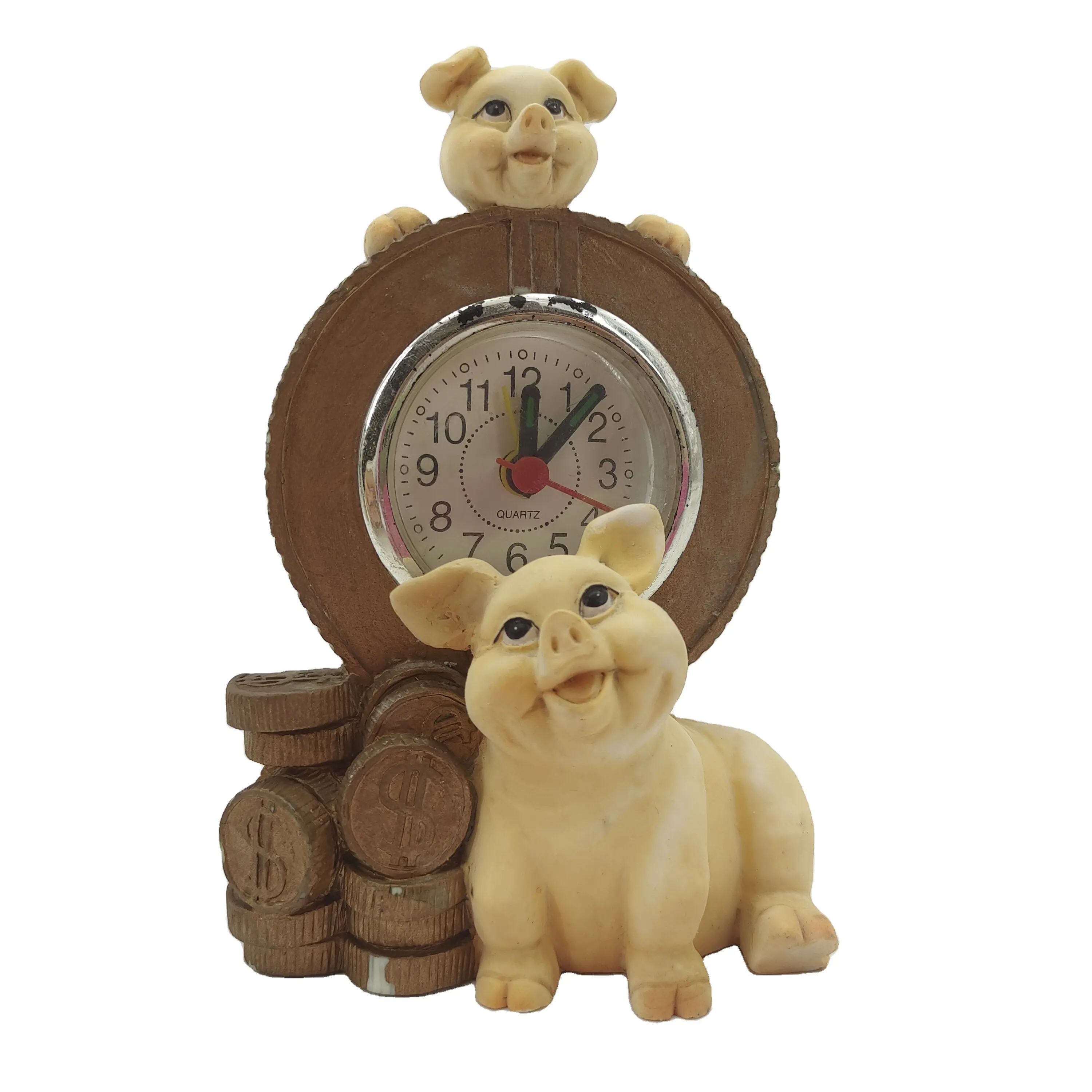 Customized Cartoon Animal Piggy Clock Resin Craft Sculpture for Home Decor and Children's Gift