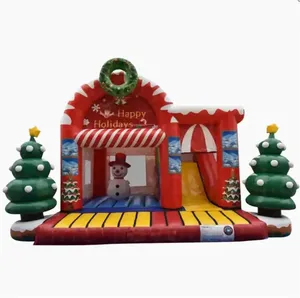 Château gonflable publicitaire de Noël avec bonhomme de neige et Père Noël pour fêtes de Noël - Product Image 3