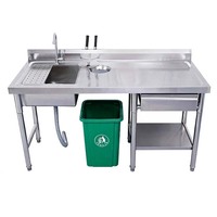Évier à légumes en acier inoxydable, table de travail sur mesure, table à découper les fruits, réservoir d'eau, sortie de déchets intégrée