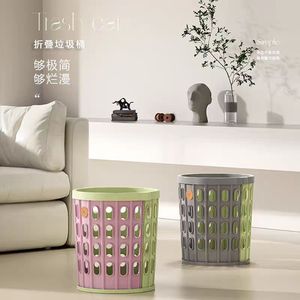 Frosted Folding Trash Can Cylindrical Pink Green Indoor Waste Bin - Product Image 3