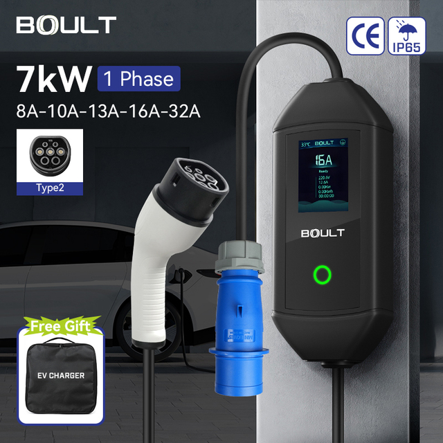 New 7kW Portable EV Charger Type2 Plug CE Approved 32A Output IP65 5m Cable 24-Month Warranty Boult