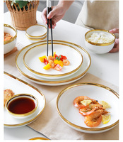 Service de table en céramique nordique Phnom Penh, incrustation dorée, luxe léger, assiette creuse, bol à soupe, bol à riz, combinaison