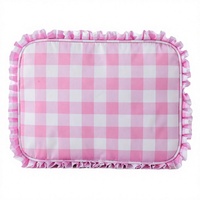 Trousse de Toilette à Volants à Carreaux Vichy, Capacité Moyenne, Multifonction, en Polyester Résistant à l'Eau, Style Féminin avec Fermeture Éclair