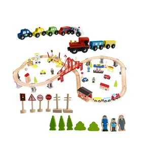 OEM New arrival kids educational 70 pcs accessories building for toddler wooden train and railway set