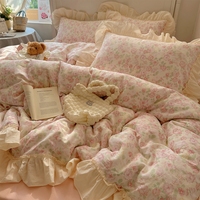 Ensemble de couette de style princesse en coton pur de qualité, 11 pièces, résistant à l'eau, fil double couche léger, dentelle