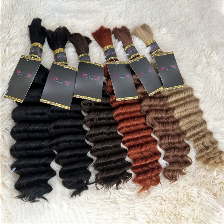 Groothandel Ruwe Onbewerkte Maagdelijke Indiase Remy Menselijke Vlechten Haar Bulk Geen Inslag Diepe Golf Human Hair Extensions