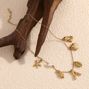 Phổ biến đại dương loạt đồ trang sức xỉn màu miễn phí 18K mạ vàng thép không gỉ ốc xà cừ Sao vỏ thả Choker Vòng cổ - Product Image 2